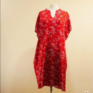 Red Floral Casual Dress WITH pockets